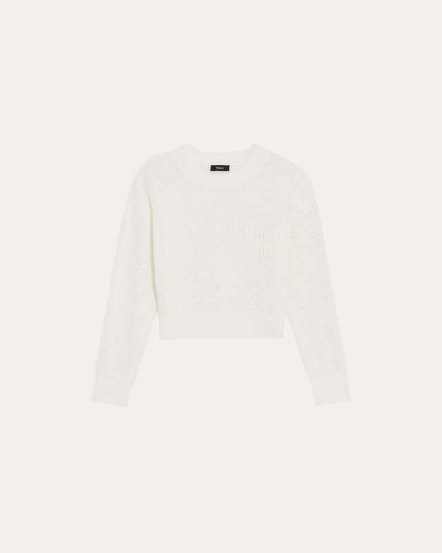 Mini Pointelle Stitch Long-Sleeve Pullover Top